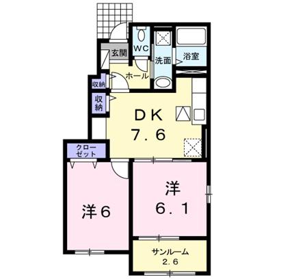REST HOUSEIII B(2DK/1階)の間取り写真