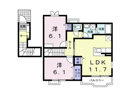 エスポワール II号館(2LDK/2階)の間取り写真