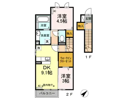 いわて銀河鉄道線 青山駅(岩手) 徒歩9分 2階建 築9年(2DK/2階)の間取り写真