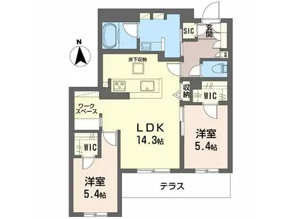 フレシア天王寺(2LDK/1階)の間取り写真