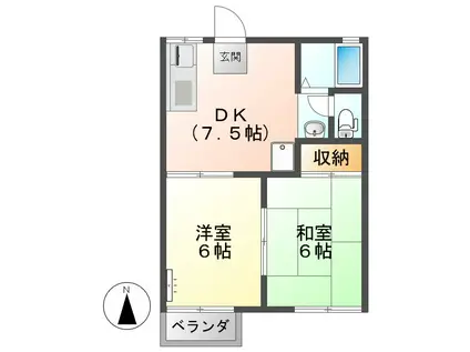 ロイヤルグリーン(2DK/2階)の間取り写真