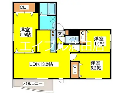 ワンダーコート清田(3LDK/3階)の間取り写真