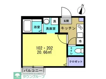 カーサ フェルマータ(1K/2階)の間取り写真