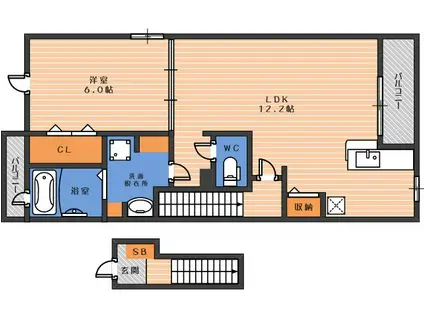 エレガント ハーモニー III番館(1LDK/2階)の間取り写真
