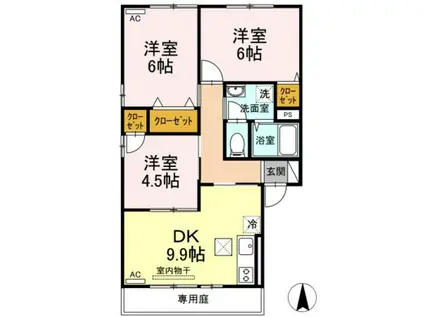 アミスターY・2・S B棟(3DK/1階)の間取り写真