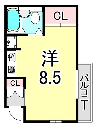 地下鉄西神・山手線 大倉山駅(兵庫) 徒歩16分 2階建 築30年(ワンルーム/2階)の間取り写真