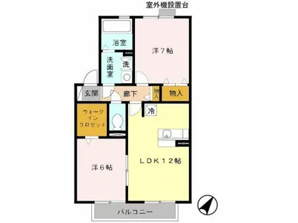 ルミエール南生駒III(2LDK/2階)の間取り写真