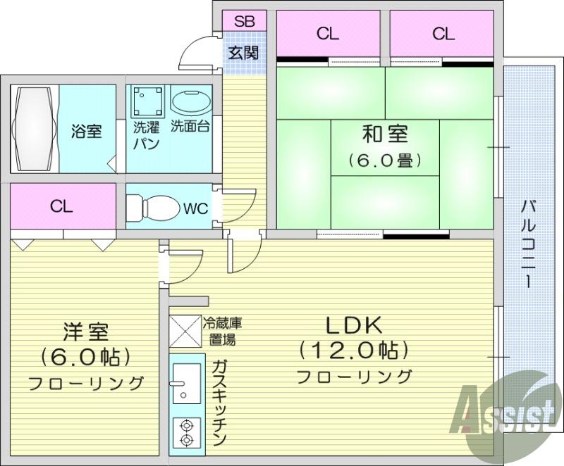 ハイカムール柧E(2LDK/1階)の間取り写真
