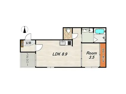 三永レジデンス(1LDK/2階)の間取り写真