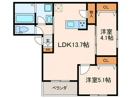 VANTAGE塚口I(2LDK/3階)の間取り写真