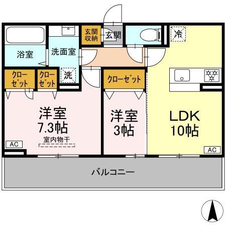 トリシア野多目I(2LDK/2階)の間取り写真