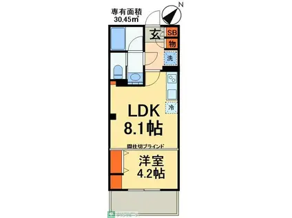 グランパティオス公園西の街5番館(1LDK/9階)の間取り写真