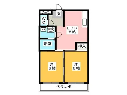 ル・シエル名張(2LDK/4階)の間取り写真