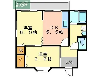 パークサイドC(2DK/2階)の間取り写真