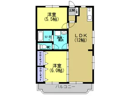 第2中山ハイツ(2LDK/1階)の間取り写真