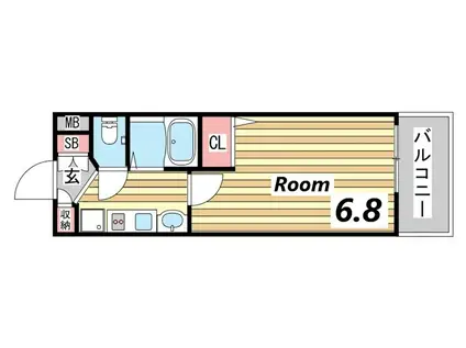 エステムコート神戸ハーバーランド前IVベイライト(1K/11階)の間取り写真