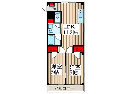 グリーンヒルズ根岸(2LDK/1階)の間取り写真