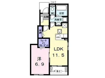 ジョイアス 東気開(1LDK/1階)の間取り写真