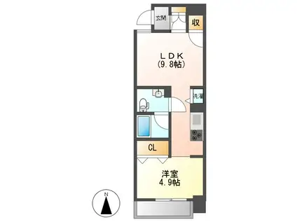 ヴァリエ東別院(1LDK/10階)の間取り写真