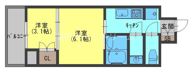 ウエリスアーバン守口(2K/8階)の間取り写真