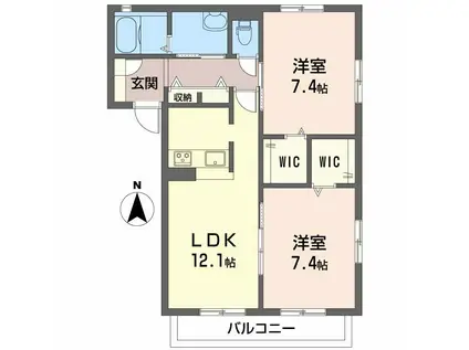シャーメゾンヴェルデパティオ A棟(2LDK/2階)の間取り写真