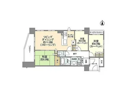 ヨコハマオールパークス四街区(3LDK/5階)の間取り写真