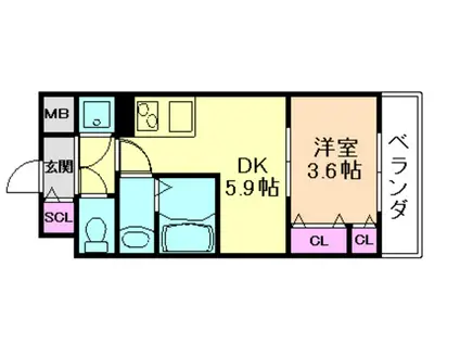 サムティ福島ルフレ(1DK/9階)の間取り写真