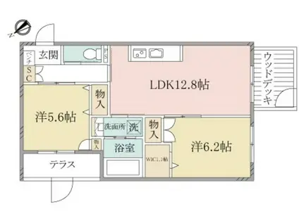 ヘーベルヴィレッジ下赤塚カメリア赤塚(2LDK/1階)の間取り写真
