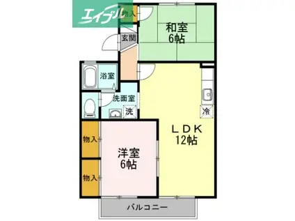 コスメティックスオオフクH棟(2LDK/2階)の間取り写真