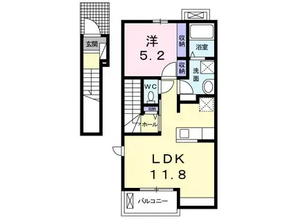 クレール上三川(1LDK/2階)の間取り写真
