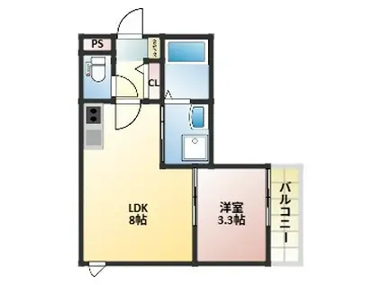 テラス室見(1LDK/3階)の間取り写真