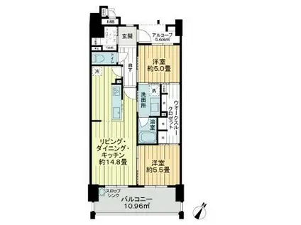 サーパス宇都宮一番町セントマークス(2LDK/3階)の間取り写真
