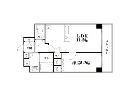 スマートカーサ伏見町(1LDK/4階)の間取り写真