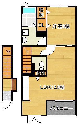 カーサ 中畑(1LDK/2階)の間取り写真