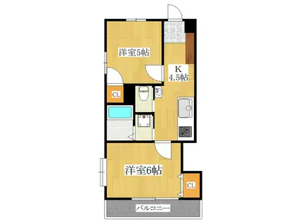 王子フラワーマンション(2K/4階)の間取り写真