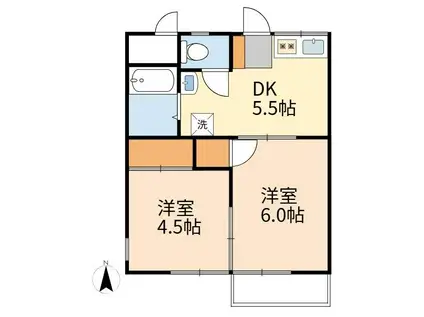 クレセントハウスB(2DK/2階)の間取り写真