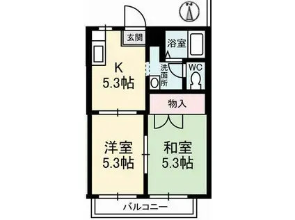 ツインマークII(2K/1階)の間取り写真