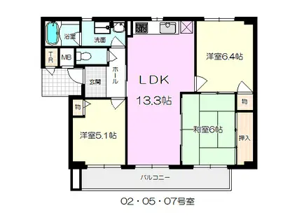 デジャビュ東園田(3LDK/1階)の間取り写真