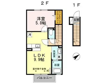 リヴィエールスクエア(1LDK/2階)の間取り写真