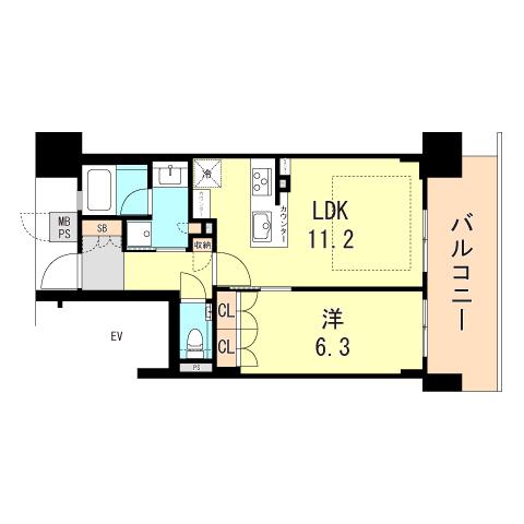 ワコーレ神戸三宮G.C(1LDK/13階)の間取り写真