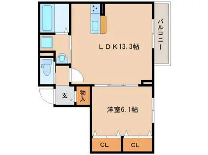 ラシーネ芝辻ルーチェ(1LDK/1階)の間取り写真