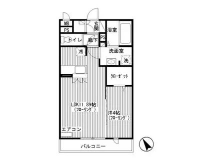 ハピネス武藏野(1LDK/2階)の間取り写真