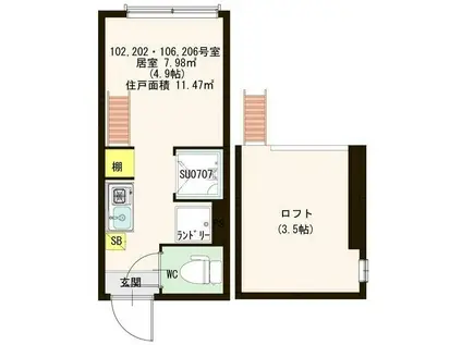 レジナヒルズ(ワンルーム/1階)の間取り写真