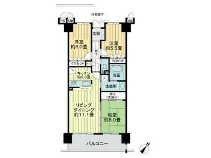 サーパス塩冶町(3LDK/5階)の間取り写真