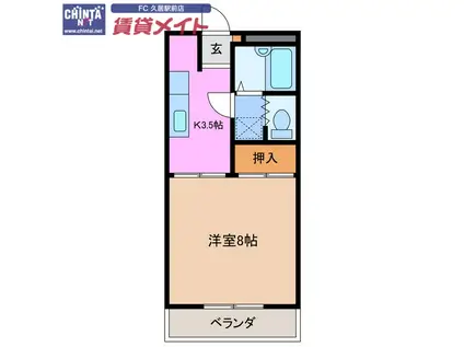 川方マンションII(1K/3階)の間取り写真