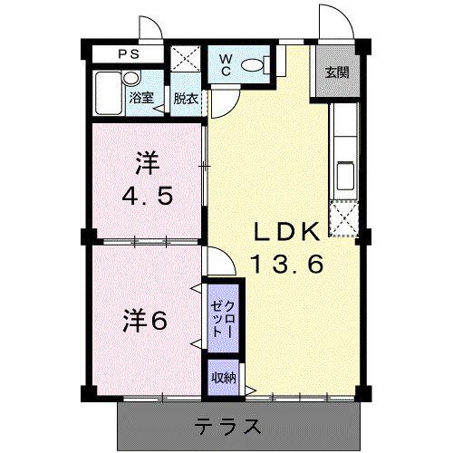 シティハイツ渡辺(2LDK/1階)の間取り写真