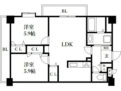 博多駅南 マンション(2LDK/2階)の間取り写真