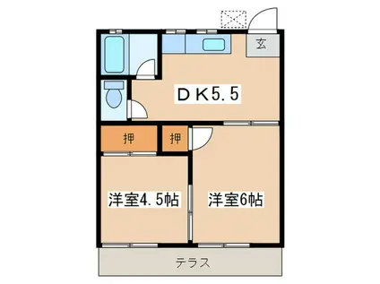 中川アパ-ト(2DK/1階)の間取り写真