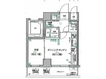 ディアレイシャス押上タワービュー通(1DK/7階)の間取り写真