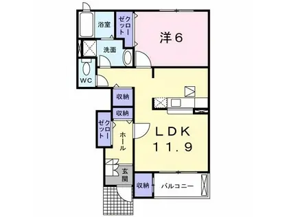クレメントB棟(1LDK/1階)の間取り写真